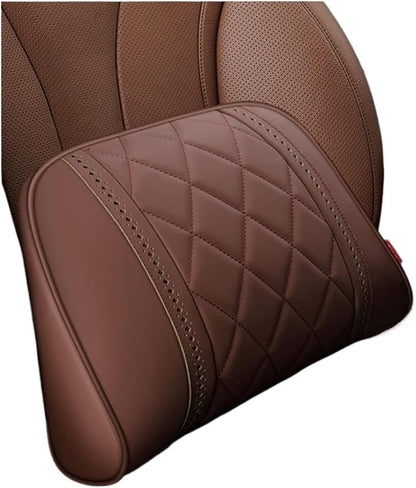Car Headrest Neck Pillow Soft Leather Fit for Seat Back Support Lumbar Pillow Car Travel Rest Cushion Accessories(Coffee-1 Set)