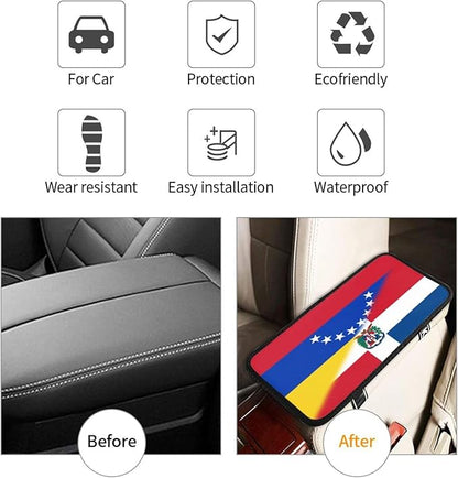 Venezuela Venezuelan Dominican Republic Flag Auto Center Console Armrest Cover Car Handrail Box Cushion Pad Mat Universal Fit Most Vehicle Sedan Truck SUV Soft Comfort Decor Accessories