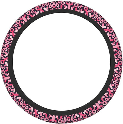 Breast Cancer Awareness Ribbon Universal Fit Steering Wheel Cover for Car, Truck, and SUV, Durable Steering Wheel Protection