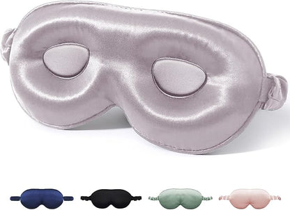 SGMSILK 100% Mulberry Silk Sleep Mask for Unisex, 22 Momme 3D Silk Contoured Eye Mask, Breathable Light Blocking Blindfold with Adjustable Strap, Blackout Eye Cover for Travel, Dusty Purple