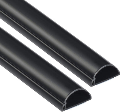 D-Line Half Round Cord Hider, Patented Cable Cover, Hide TV Wall Mount Wires, Raceway for Cords, Decorative Wire Covers, Paintable, Adhesive Cable Concealer - 2X 1.18in W x 0.59in H x 39in L - Black