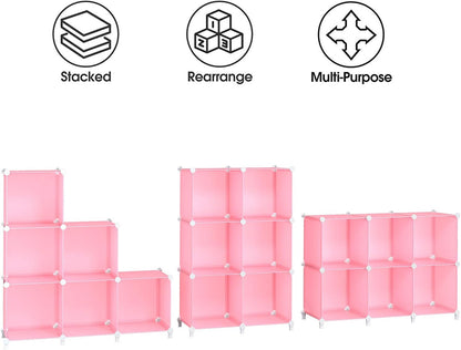 HOMIDEC 6-Cube Storage Shelf, Storage Bookcase Bookshelf with Metal Hammer, Storage Cubes Organizer Cabinet for Kids, Closet, Bedroom, Bathroom, (11.8x11.8x11.8 inch), Light Pink