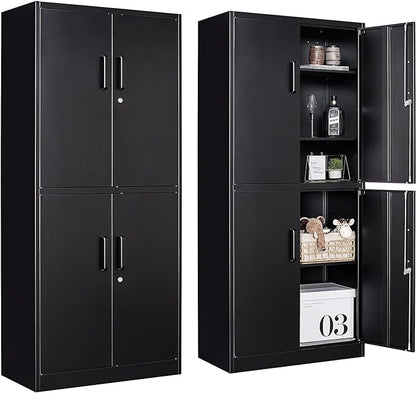 Metal Storage Cabinet with 3 Adjustable Shelves and 4 Doors, Steel Tool Cabinets