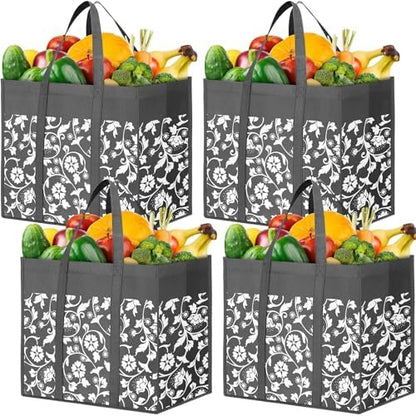 Reusable Grocery Bags Foldable Tote Bags Bulk Shopping Bags 4-Pack, Grey