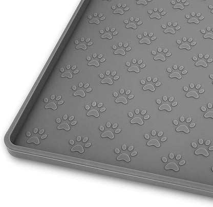 Ptlom Grey Pet Placemat for Dog and Cat, Waterproof Anti-Slip Pet Feeding Bowl Mats for Food and Water, Small Medium Large Tray Mat Prevent Residues from Spilling to Floor, Silicone, 31.5" 23.6"