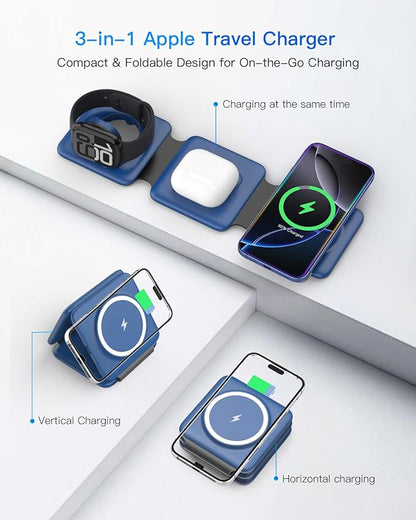 Iseyyox Charging Station for Apple Devices - 3 in 1 Magnetic Foldable Wireless