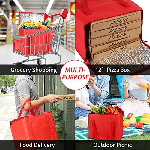 X-Large Insulated Reusable Grocery Shopping Bags, Black+Red, 2 Pack