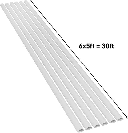 D-Line Medium Cord Cover Kit, 30ft Self-Adhesive Wire Hider, Half Round Cord Covers, Paintable Cable Management - 6X 5ft Channels and 10 Accessories