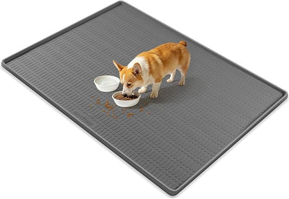47" x 35" Silicone Dog Food Mat, Waterproof Pet Feeding Mat with Raised Edge, Extra Large Dog Bowl Mat Non-Slip Water Bowl Placemats for Dogs, Protects Floors, Easy to Clean (Dark Gray)
