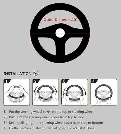 Valleycomfy Steering Wheel Covers Universal 15 inch - Genuine Leather, Breathable, Anti Slip & Odor Free (Coffee, M(14" 1/2-15" 1/4))