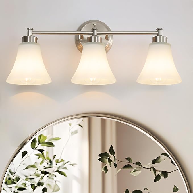 LOUSACE 3 Light Bathroom Vanity Light Vintage Brushed Nickel Bathroom Lighting