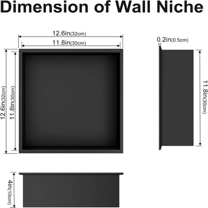 Achelous Stainless Steel Insert Shower Niche 12" X 12", No Tile Needed, Recessed Shower Shelf Organizer, Matte Black
