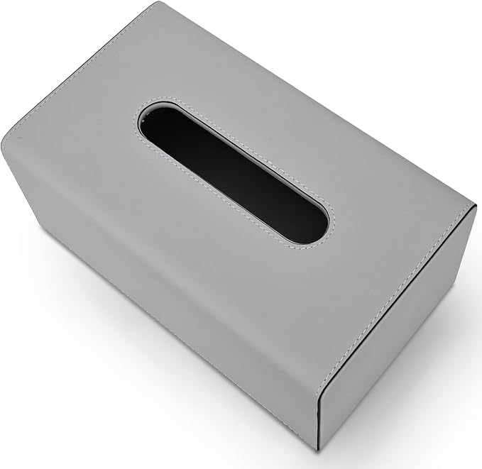 KINGFOM Tissue Box Cover, PU Leather Rectangular Tissue Box Holder with Magnetic Bottom Cover for Facial Tissues/Napkins, Office & Living Room Decor Box (Gray)