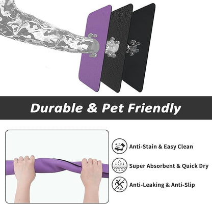HotLive Dog Food Mat - Absorbent Cat Mat for Food and Water, No Stains Pet Feeding Bowl Mat, Easy to Clean Pet Placemats, Quick Dry Dog Water Dispenser Mat for Messy Drinkers | Purple 24"x36"
