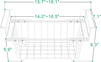 iSPECLE Freezer Organizer Bins - Expandable from 15.8" to 18.1", Fit 7 Cu.Ft Deep Freezer, Hanging Baskets for Chest Freezer, Easy Slide Access, 2 Pack, White