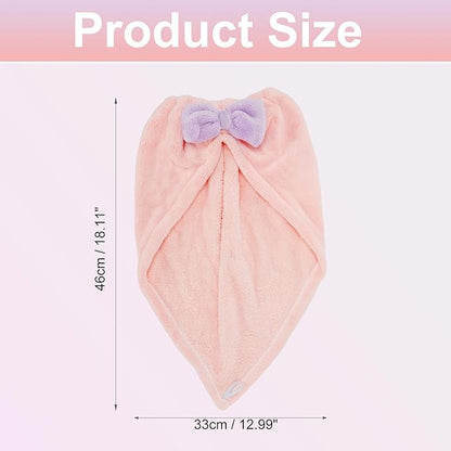VOCOSTE 2pcs Hair Drying Towels, Triangular Hair Towel Wrap for Women, Absorbent Hair Turban Towel, Bow Hair Drying Cap for Straight Short Hair, Pink