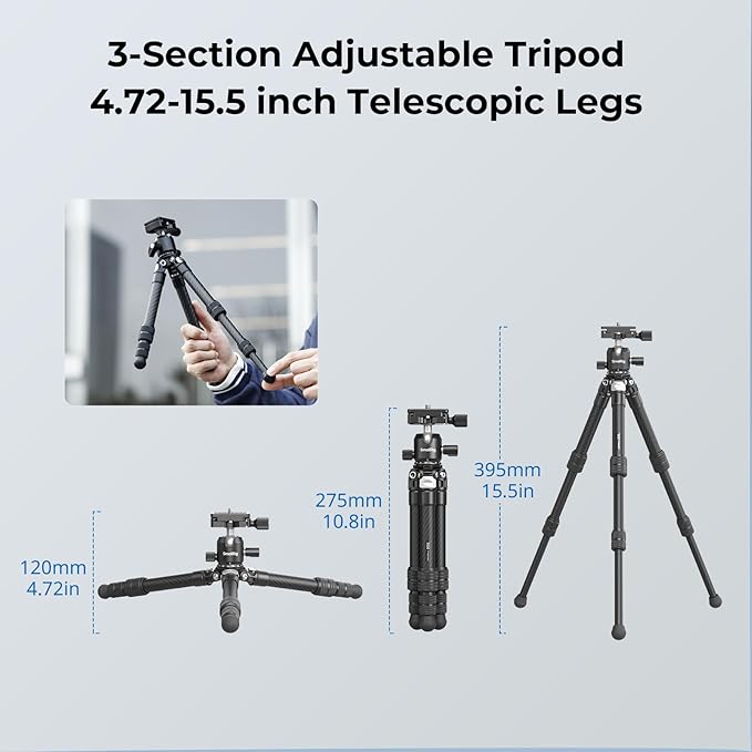 SmallRig Carbon Fiber Mini Desktop Tripod, 15.5'' / 39.5cm Compact Pocket