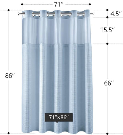 River Dream Misty Blue Fabric Shower Curtain Set, Cotton Blend, Waffle Weave, with Snap in Replacement Liner，71 x 86 inches