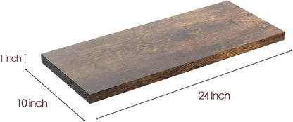 Wall Shelf Set of 3, Rustic Brown Floating Shelves 24 in W x 10 in D x 1 in H, Wooden Floating Wall Shelf with Invisible Brackets for Living Room/Bedroom/Bathroom/Kitchen Storage and Decor