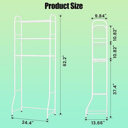 3-Tier Over The Toilet Storage, Metal Over Toilet Bathroom Organizer and Storage for Small Space, Bathroom Shelves Rack with 3 Hooks and Paper Holder, White
