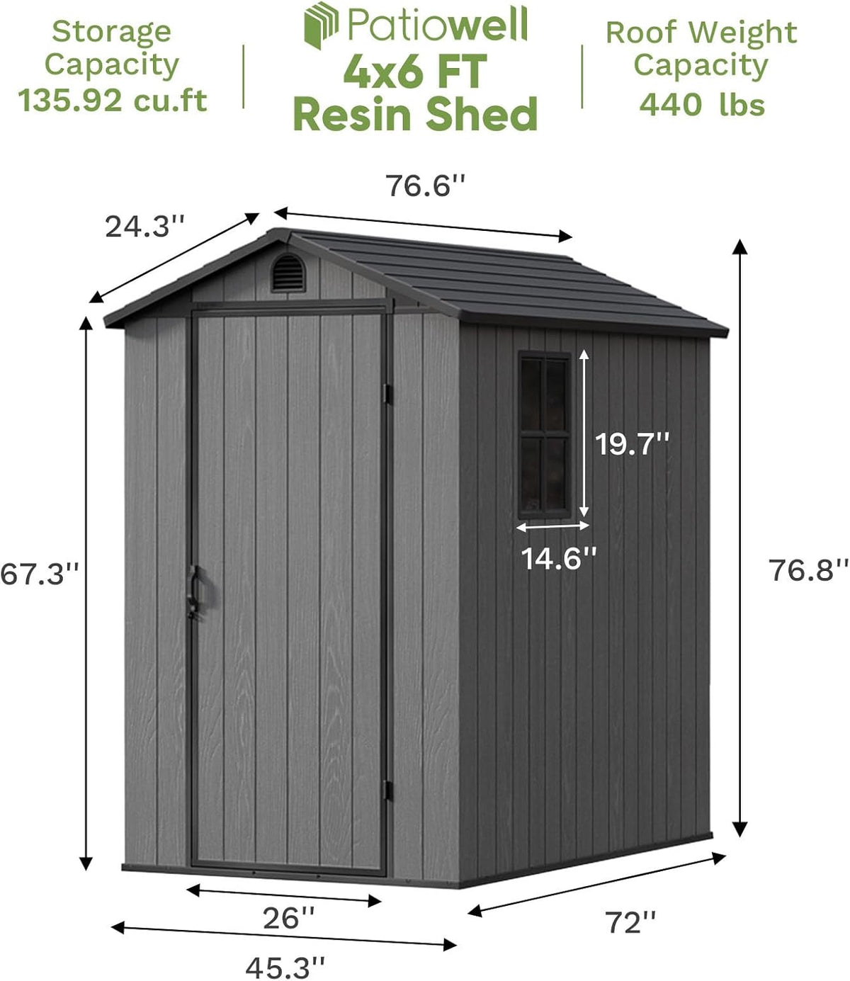 Patiowell 4 x 6 Resin Storage Shed with Floor, Outdoor Plastic Garden Shed with Lockable Door & Window, Easy Assembly Tool Shed for Backyard, Dark Gray