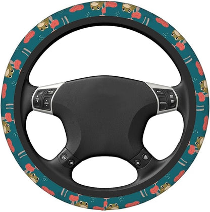 Mushroom Frog Steering Wheel Cover Women Men Elastic Stretch Soft Car Wheel Protector Universal Breathable No-Slip Car Accessories for Truck Van SUV Auto Fit 14-15 Inches