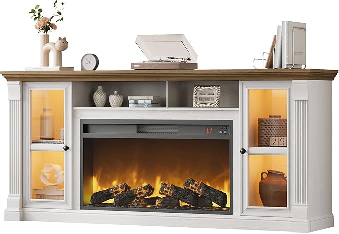 Farmhouse Fireplace TV Stand Up to 80" TVs, Media Console