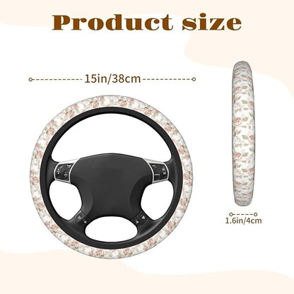 Steering Wheel Cover Accessories Neoprene Cover, Breathable Non-Slip Easy to Install Suitable for Women Men, 14.5-15.5 Inch for Car SUV Van Truck Universal - Pink Rose