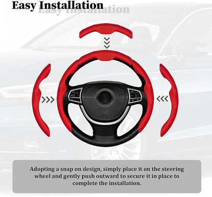 3PCS Car Steering Wheel Cover, Nappa Leather Breathable Non-Slip Segmented Steering Wheel Protector, Snap-on Auto Interior Decoration Accessories, Universal Fit (Red)