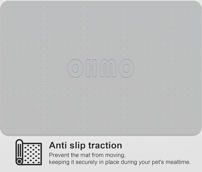 OHMO Dog Food Mat, Silicone Waterproof Cat Food Mat, Non-Skid Spill Proof Pet Feeding Mat for Food and Water, Easy to Clean Dog Placemat(Ash Light Grey, 23.6" x 15.8")