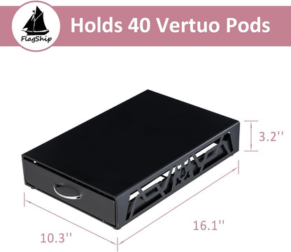FlagShip Vertuo Pod Holder- Modern Black Metal Coffee Capsule Organizer & Space-Saving Pod Storage for Coffee Machines, Generous 40 Vertuo Pods Capacity