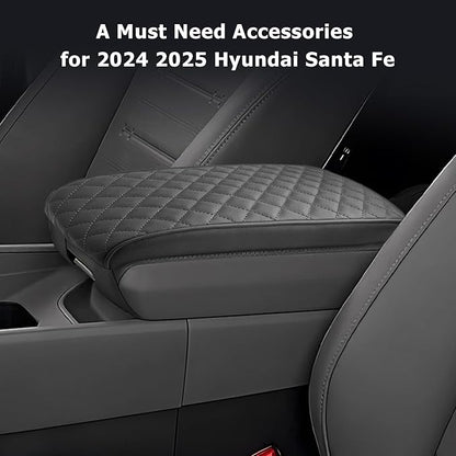 Center Console Cover Compatible with 2024 2025 2026 Hyundai Santa Fe Accessories Santa Fe Armrest Cover 2025 2026 Santa Fe SE/SEL/XRT/Limited/Calligraphy Armrest Console Cover Soft Leather (Black)
