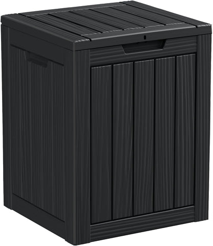 28 Gallon Resin Deck Box, Lockable Patio Outdoor Storage Box for Furniture, Garden Tools and Tools Storage, Waterproof Outside Storage Boxes - Black