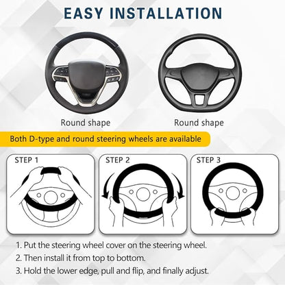 Car Steering Wheel Cover, Steering Wheel Accessories, Universal 15 Inch Microfiber Breathable LCE Silk, Car Accessories Breathable Anti-Slip Protector Universal for SUV Sedan Truck (Black)