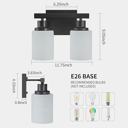 DIKAIDA Bathroom Light Fixtures Over Mirror, 2-Light Modern Matte Black Vanity