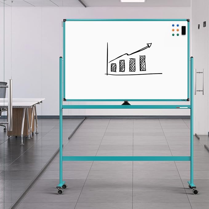 Mobile Whiteboard on Wheels, 48x32 Inches Rolling Whiteboard, Magnetic Dry