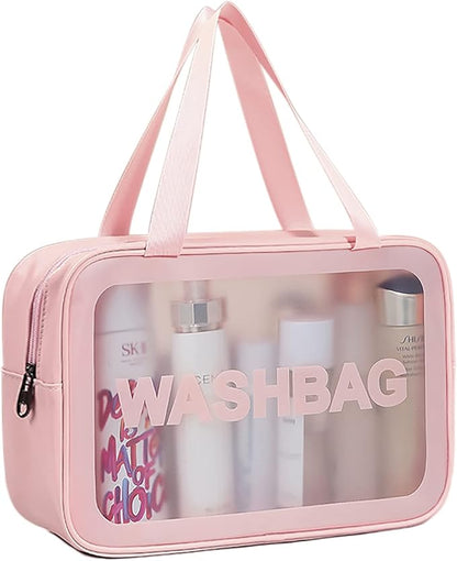DAPOWER Travel Toiletry Bag for Women, Matte Translucent Toiletry Bag with Handy Handle, Makeup Cosmetic Organizer Bag for Travel Toiletries Accessories (Pink)