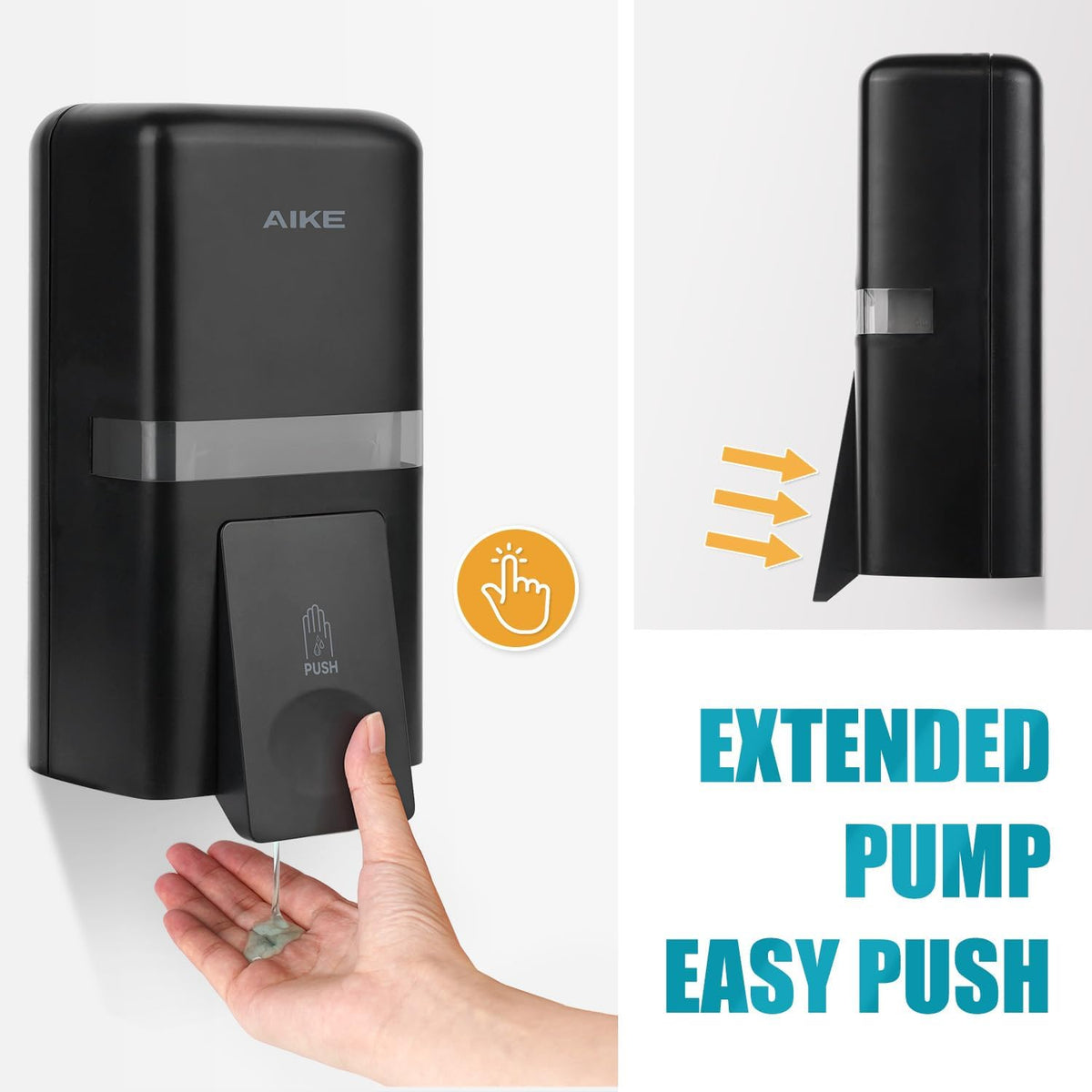 AIKE Wall Mount Liquid Soap Dispenser, 27oz Large Capacity with Extended Pump for Commercial Bathrooms(Black)