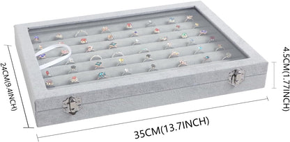 Wudygirl 7 Slot Ring Holder Velvet Jewelry Organizer Jewelry Tray for Drawer Rings Storage Ring Display Showcase Tray Stackable(Ring Box)
