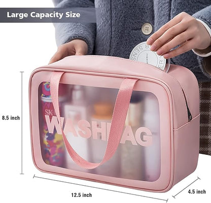 DAPOWER Travel Toiletry Bag for Women, Matte Translucent Toiletry Bag with Handy Handle, Makeup Cosmetic Organizer Bag for Travel Toiletries Accessories (Pink)