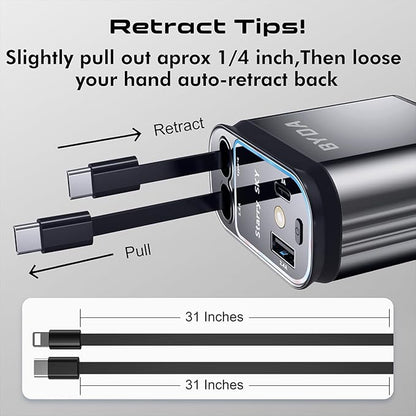 4 in 1 Retractable Car Charger with Starry Light,69W USB-C Fast Car Charger, for iPhone 17/16/15/14/13/12/11, Android,Pixel,Cigarette Lighter Charger (Dual Cord USB-C)