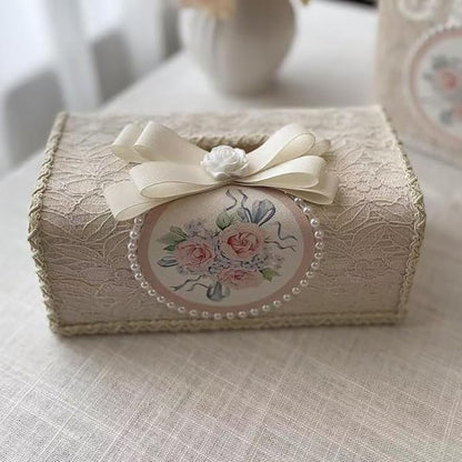 Tissue Cover Holder Fabric Art Cute Tissue Box Cover Dispenser Napkin Organizer for Bathroom Bedroom Office and Car (A - Apricot Color)