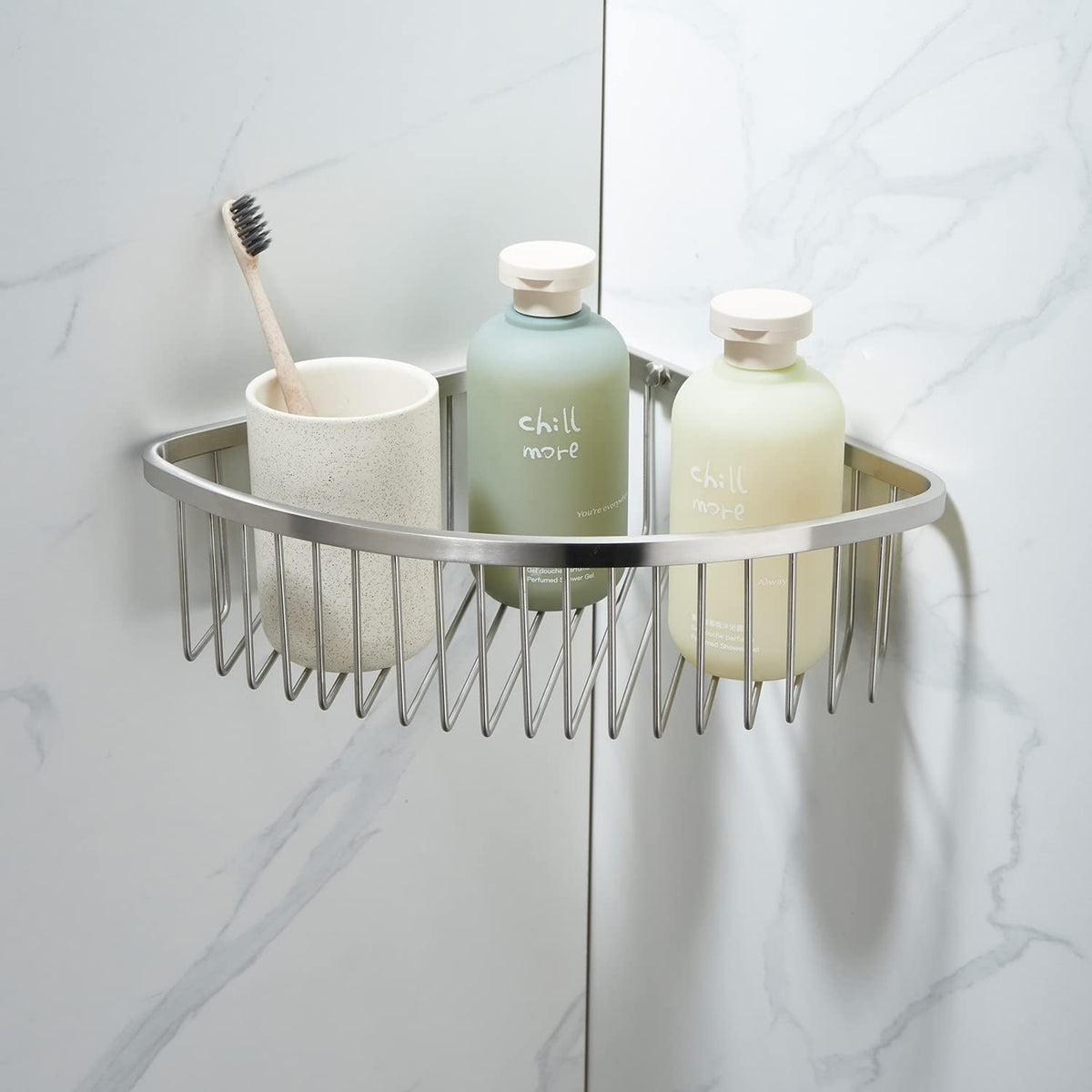 Bathroom Shower Caddy Corner Shelf Basket, Ultra Sturdy Rust-Proof Stainless Steel Shelf Organizer Shampoo Holder, Wall Mounted Storage Rack for Bathroom Kitchen, Brushed Nickel