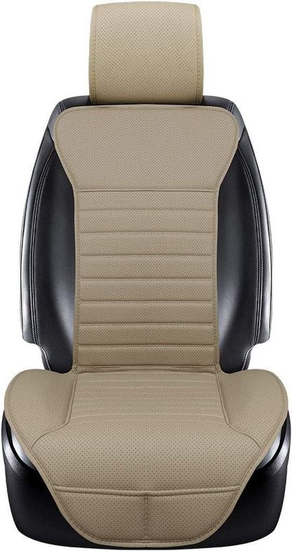 Universal Car Seat Cover PU Leather Car Seat Cushion Driver Seat Cover with Backrest - Car Front Seat Protector Fits 95% of Vehicles-1 Piece (Beige-B)