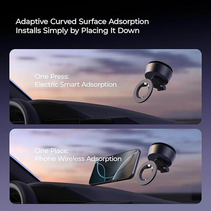 LISEN for MagSafe Suction Car Phone Holder Mount, Electric Vacuum Magnetic Phone Holder Stand, 360° Adjustable Vlogging Travel, Only for Mirror/Smooth Surface, for iPhone 17 16e 16 Pro Max 15 14 13 12