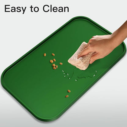 Feedoo Pet Feeding Mat [Warped Resistant Raised Edge], Water-Proof Silicone Placement for Food Water Bowls, Anti-Slip Base Protect Floor, BPA-Free&Dishwasher-Safe [23.5x13.5inch Large, Green]