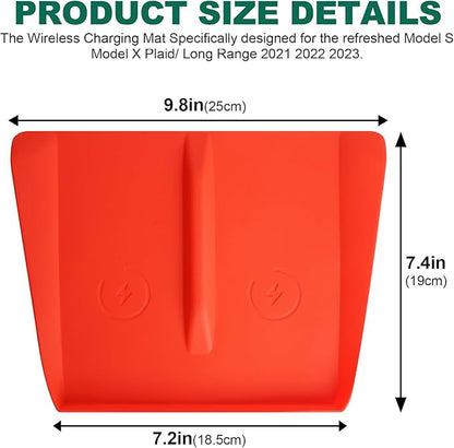 Center Console Wireless Charging Silicone Mat Compatible with Tesla Model X Model S 2023 2022 2021 Accessories Waterproof Cover Interior Pad Non-Slip Mats Phone Tray Upgrade (Red)