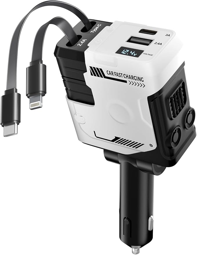 Retractable Car Charger with Retractable Cables (31.5 inch), 4 in 1 Super Fast Car Phone Charger, 2 USB Ports Car Charger Adapter, Compatible with iPhone 15 14 13 12 11 Pro Max, iPad, Pixel