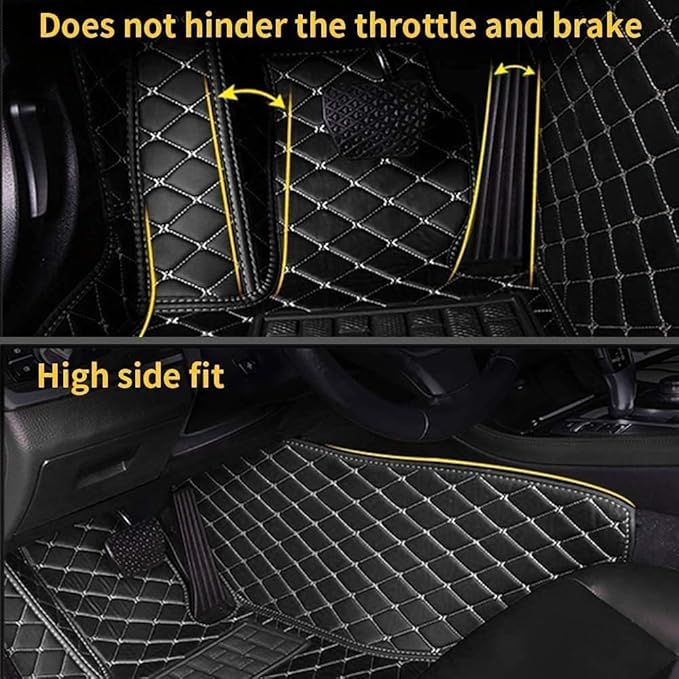 Custom Car Floor Mat Compatible with 97% Car Models Luxury Leather All Weather Waterproof Anti-Skid Full Coverage Car Mats (Gray with Black)