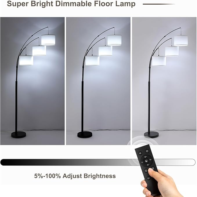 Fansdrick Floor lamp with Remote, 3 Light Arc Floor Lamps